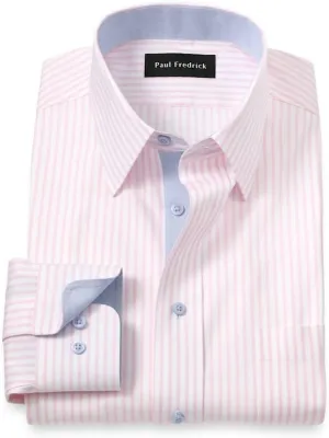 Paul Fredrick Men's Slim Fit Comfort Stretch Non-Iron Stripe Dress Shirt