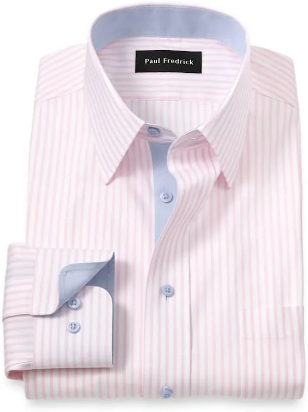 Paul Fredrick Men's Slim Fit Comfort Stretch Non-Iron Stripe Dress Shirt