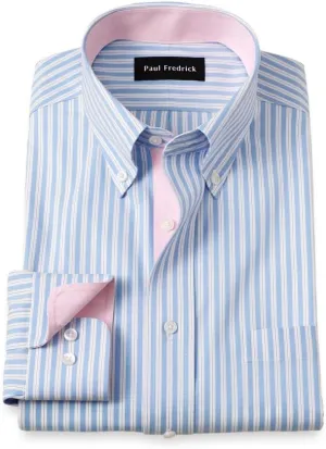 Paul Fredrick Men's Slim Fit Comfort Stretch Non-Iron Stripe Dress Shirt