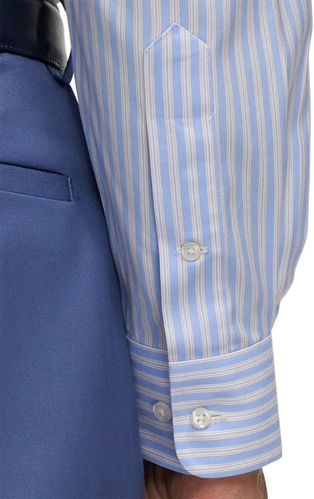 Paul Fredrick Men's Slim Fit Comfort Stretch Non-Iron Stripe Dress Shirt