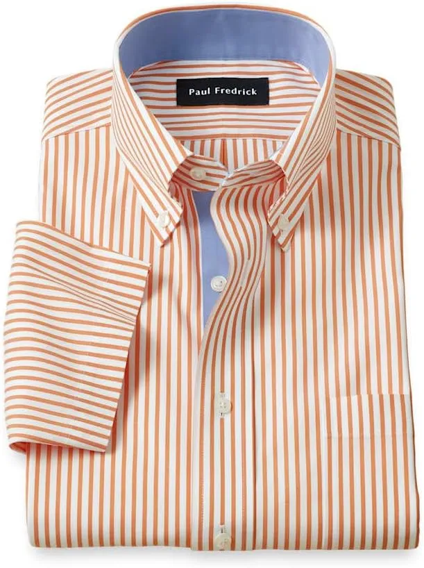 Paul Fredrick Men's Slim Fit Comfort Stretch Non-Iron Stripe Dress Shirt