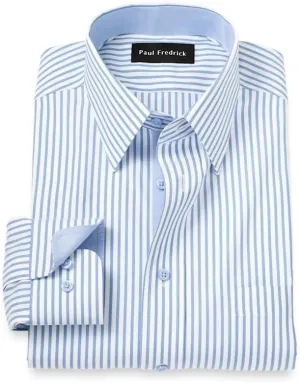 Paul Fredrick Men's Slim Fit Comfort Stretch Non-Iron Stripe Dress Shirt