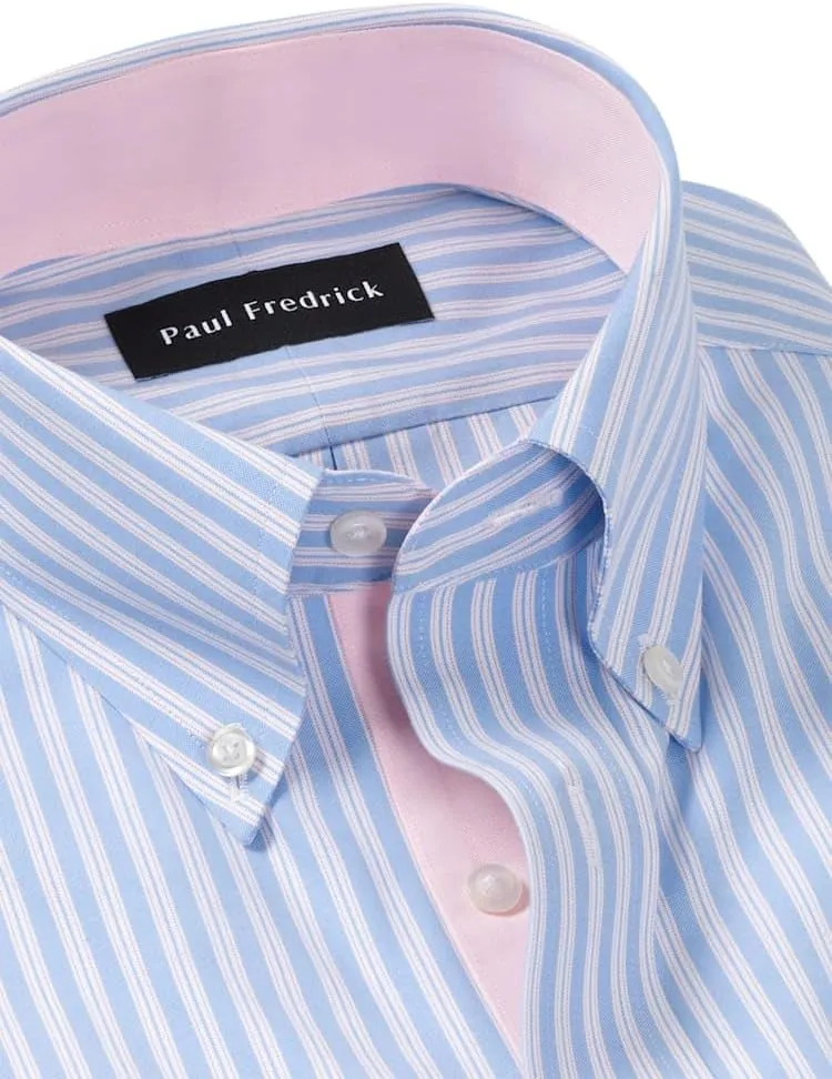Paul Fredrick Men's Slim Fit Comfort Stretch Non-Iron Stripe Dress Shirt