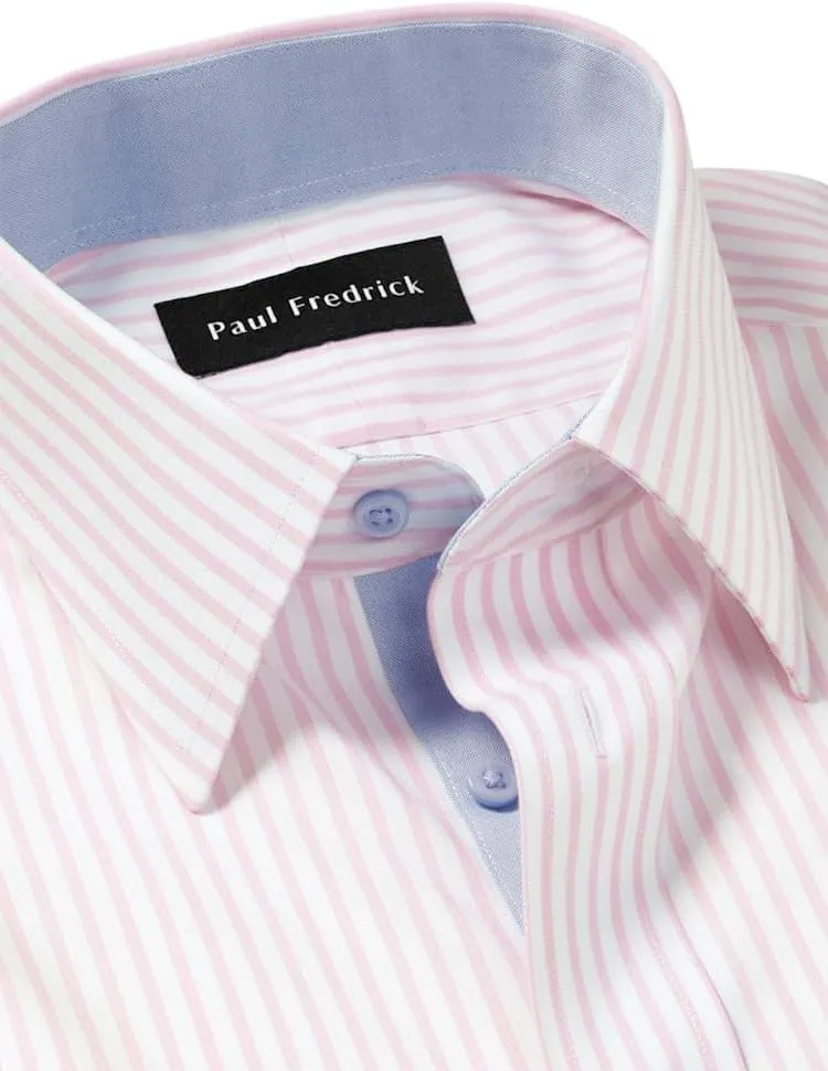 Paul Fredrick Men's Slim Fit Comfort Stretch Non-Iron Stripe Dress Shirt