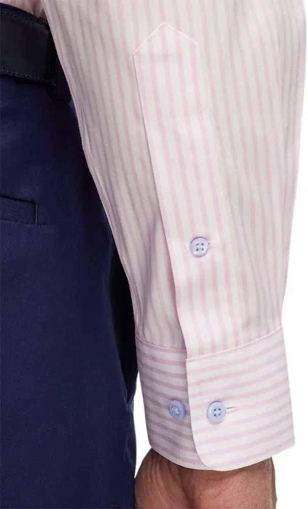 Paul Fredrick Men's Slim Fit Comfort Stretch Non-Iron Stripe Dress Shirt