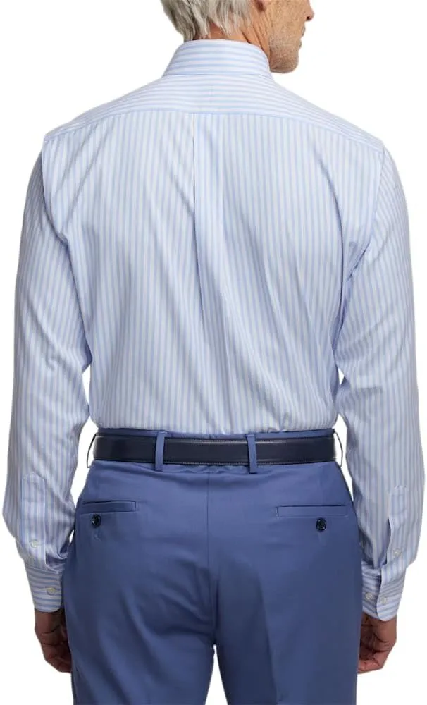 Paul Fredrick Men's Slim Fit Comfort Stretch Non-Iron Stripe Dress Shirt