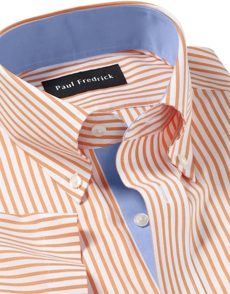 Paul Fredrick Men's Slim Fit Comfort Stretch Non-Iron Stripe Dress Shirt