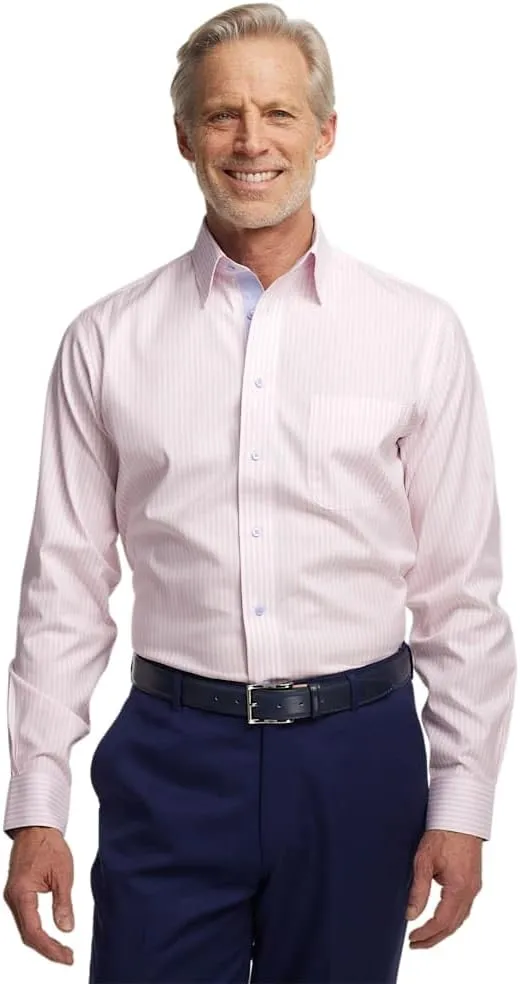Paul Fredrick Men's Slim Fit Comfort Stretch Non-Iron Stripe Dress Shirt