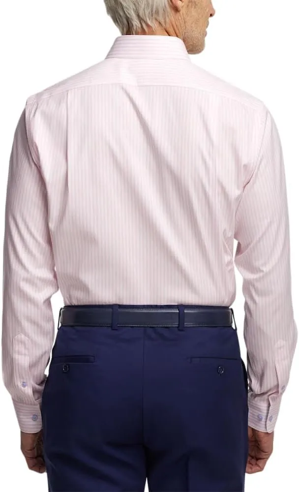 Paul Fredrick Men's Slim Fit Comfort Stretch Non-Iron Stripe Dress Shirt