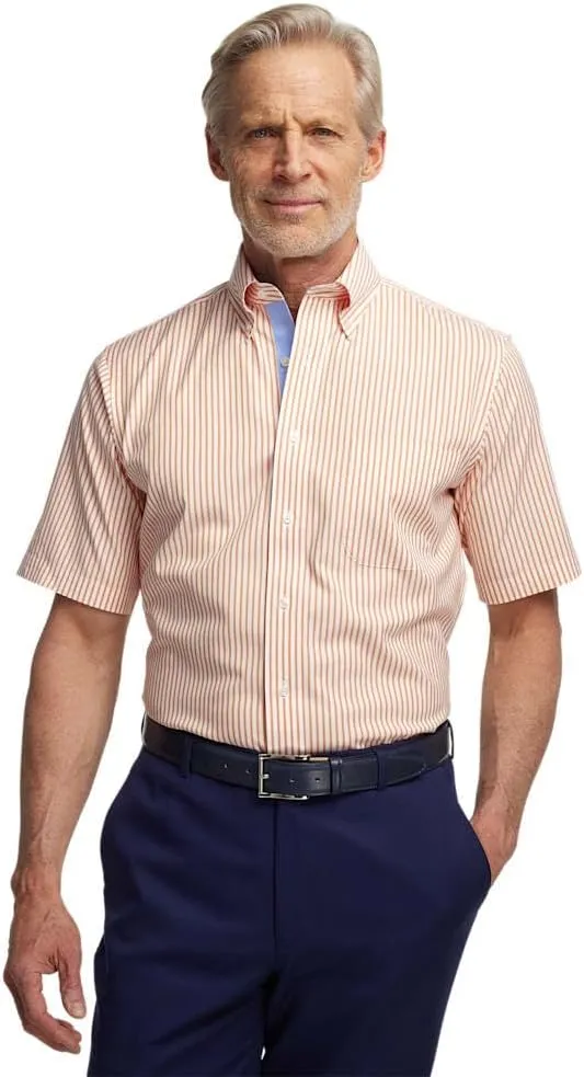 Paul Fredrick Men's Slim Fit Comfort Stretch Non-Iron Stripe Dress Shirt