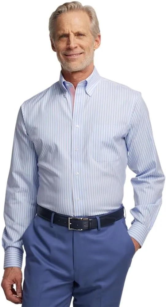Paul Fredrick Men's Slim Fit Comfort Stretch Non-Iron Stripe Dress Shirt