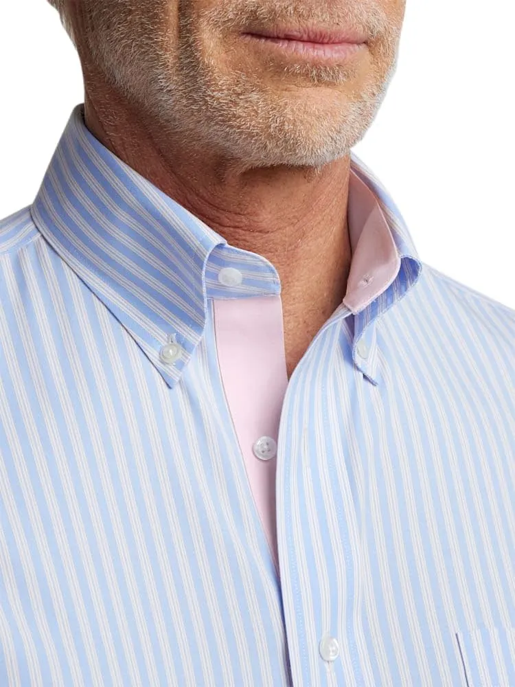 Paul Fredrick Men's Slim Fit Comfort Stretch Non-Iron Stripe Dress Shirt