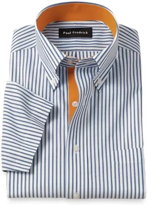 Paul Fredrick Men's Slim Fit Comfort Stretch Non-Iron Stripe Dress Shirt