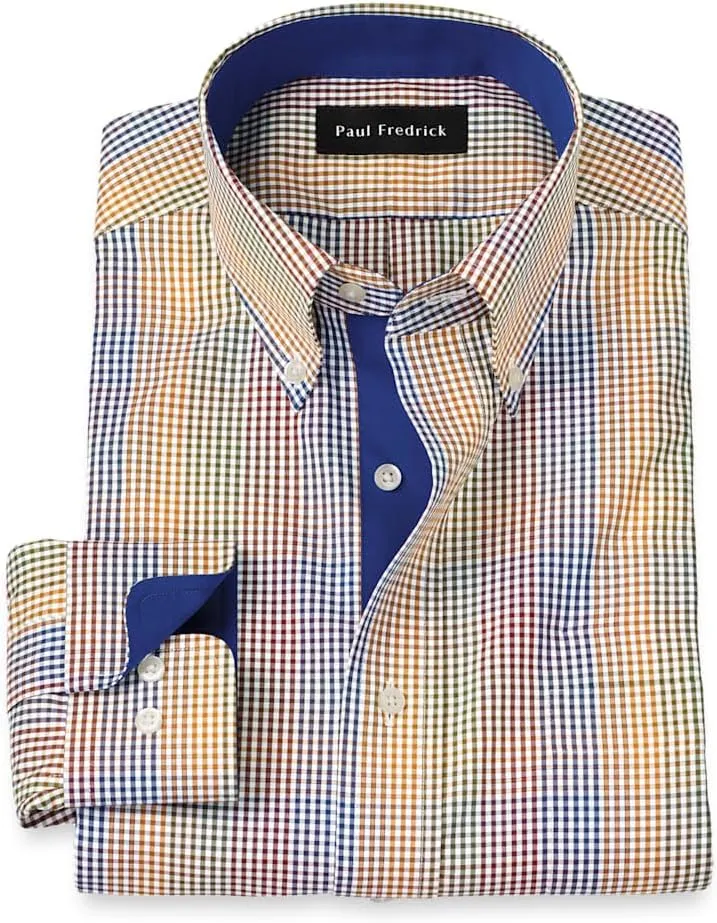Paul Fredrick Men's Slim Fit Non-Iron Cotton Gingham Dress Shirt