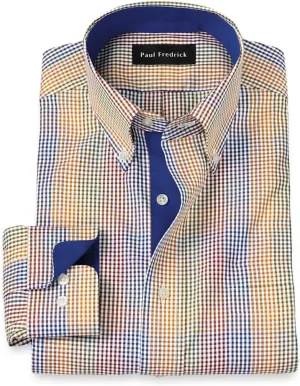 Paul Fredrick Men's Slim Fit Non-Iron Cotton Gingham Dress Shirt