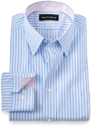 Paul Fredrick Men's Slim Fit Non-Iron Cotton Stripe Dress Shirt