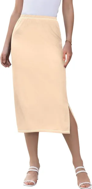 Peach Puff Side Slit Midi Skirt Womens Cute Pencil Skirt High Waist Stretch Ladies Skirts