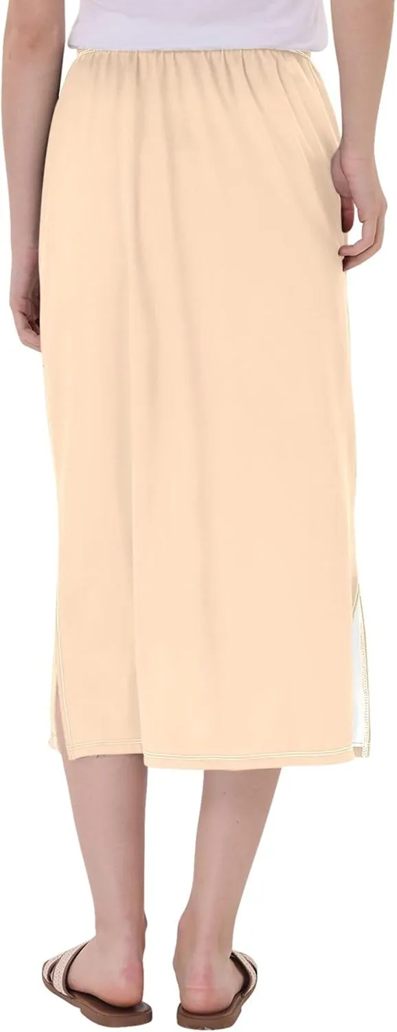 Peach Puff Side Slit Midi Skirt Womens Cute Pencil Skirt High Waist Stretch Ladies Skirts