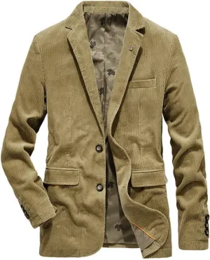 Pegsmio Business Blazer Men Spring Autumn Corduroy Casual Cotton Jacket Slim Fit Suit