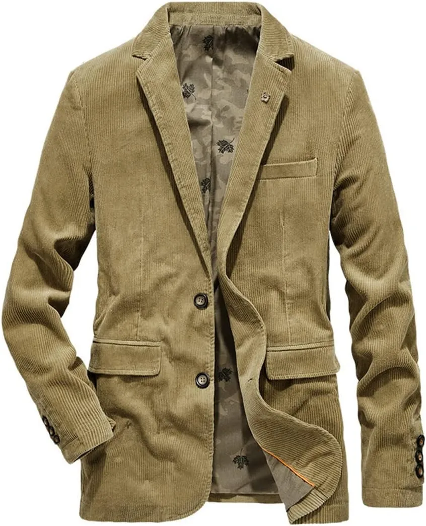 Pegsmio Business Blazer Men Spring Autumn Corduroy Casual Cotton Jacket Slim Fit Suit