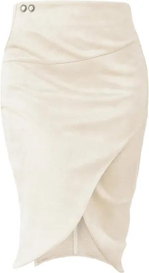 Pencil Skirt for Women with Slit Tummy Control High Waist Wrap Suede Skirt Office Work Skirt with Pocket