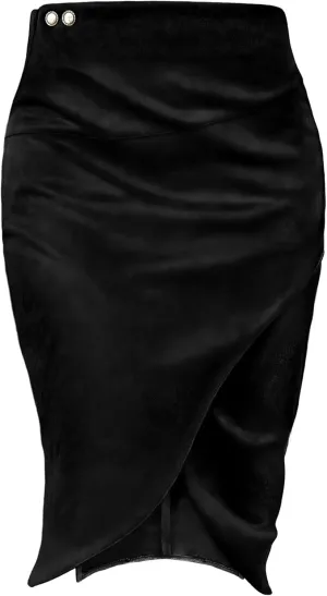 Pencil Skirt for Women with Slit Tummy Control High Waist Wrap Suede Skirt Office Work Skirt with Pocket