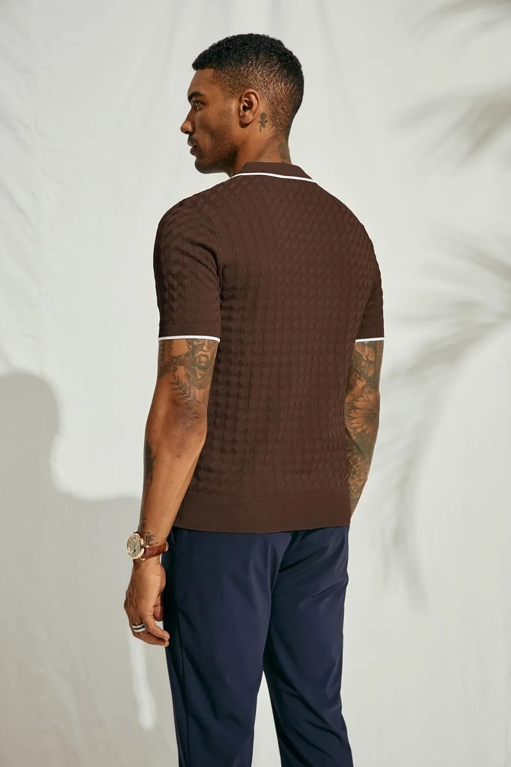 PJ PAUL JONES Men's Knit Polo Shirts Short Sleeve Quarter Zip Polo Shirt