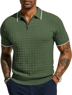PJ PAUL JONES Men's Knit Polo Shirts Short Sleeve Quarter Zip Polo Shirt