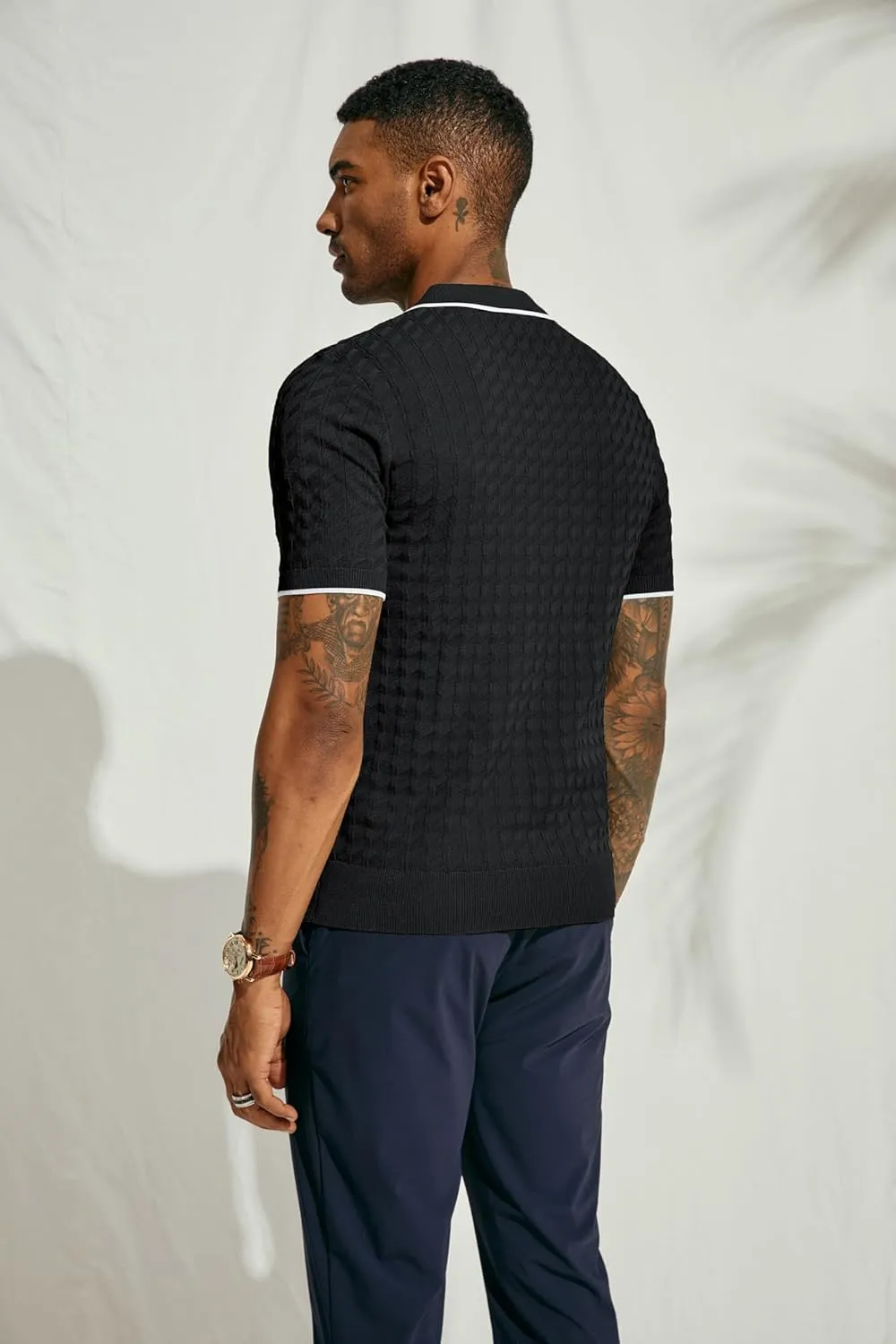 PJ PAUL JONES Men's Knit Polo Shirts Short Sleeve Quarter Zip Polo Shirt