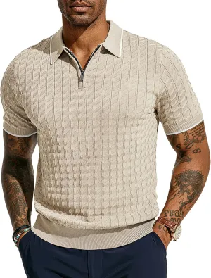 PJ PAUL JONES Men's Knit Polo Shirts Short Sleeve Quarter Zip Polo Shirt