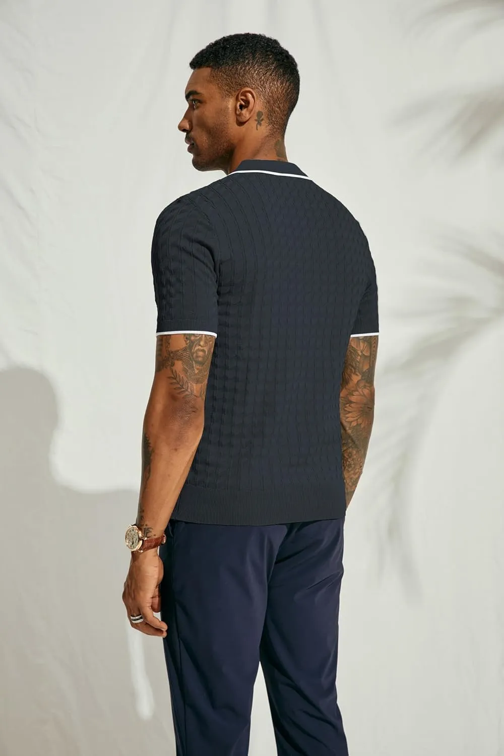 PJ PAUL JONES Men's Knit Polo Shirts Short Sleeve Quarter Zip Polo Shirt