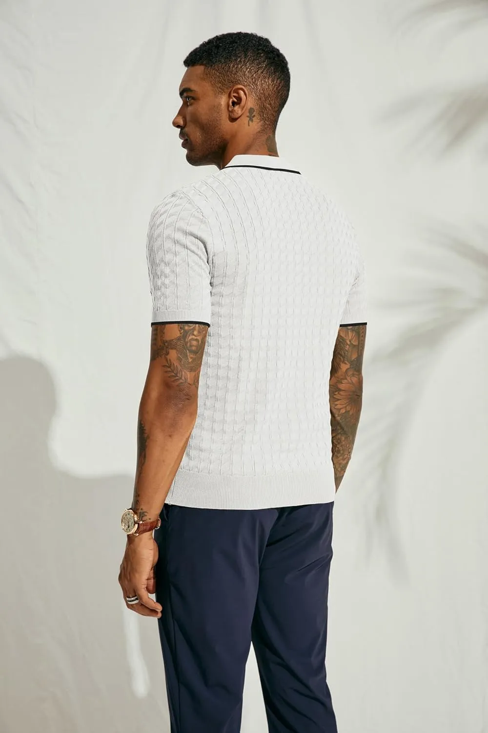 PJ PAUL JONES Men's Knit Polo Shirts Short Sleeve Quarter Zip Polo Shirt