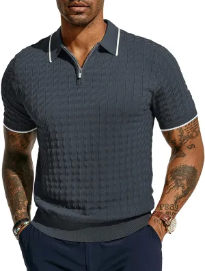 PJ PAUL JONES Men's Knit Polo Shirts Short Sleeve Quarter Zip Polo Shirt