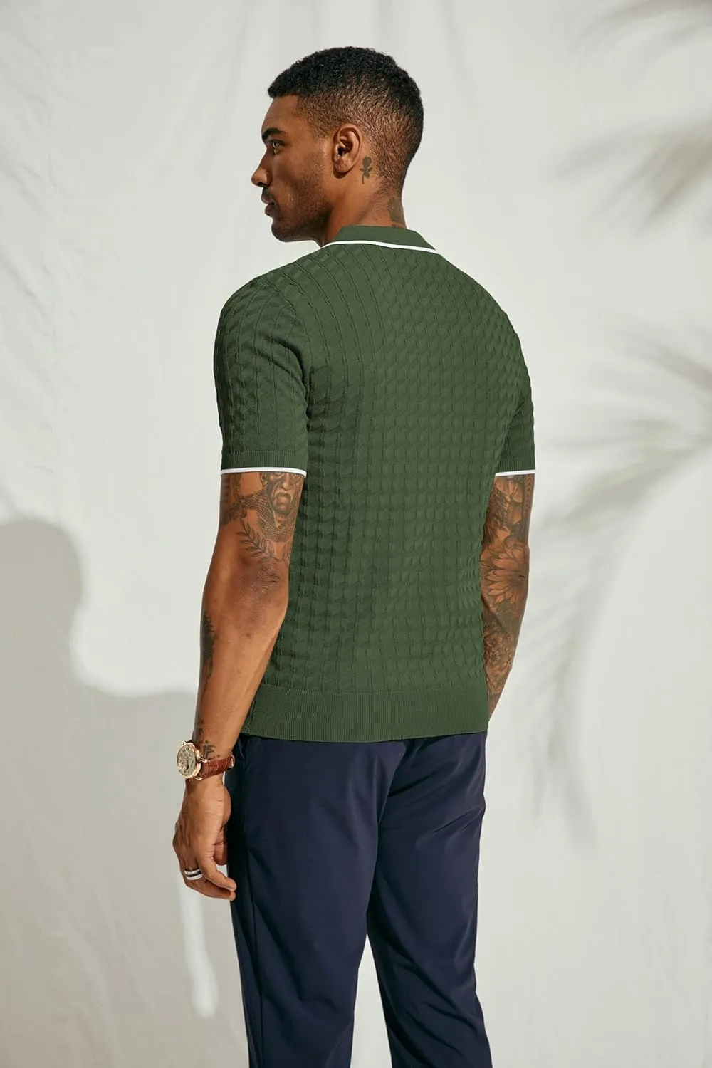 PJ PAUL JONES Men's Knit Polo Shirts Short Sleeve Quarter Zip Polo Shirt