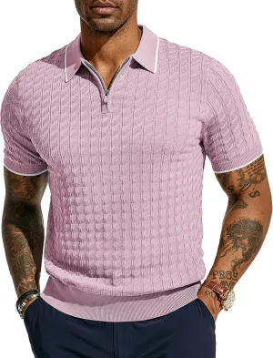 PJ PAUL JONES Men's Knit Polo Shirts Short Sleeve Quarter Zip Polo Shirt