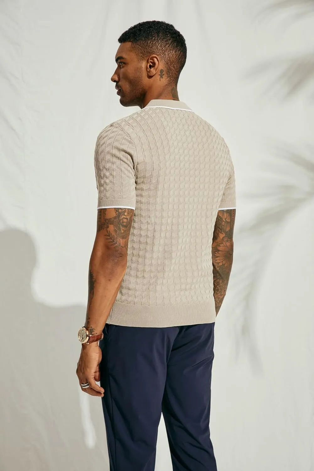 PJ PAUL JONES Men's Knit Polo Shirts Short Sleeve Quarter Zip Polo Shirt