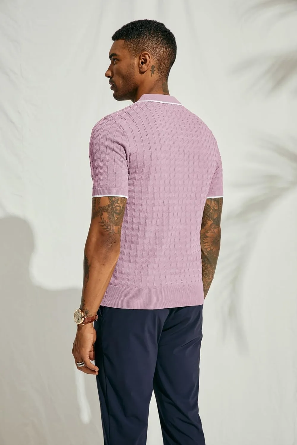 PJ PAUL JONES Men's Knit Polo Shirts Short Sleeve Quarter Zip Polo Shirt