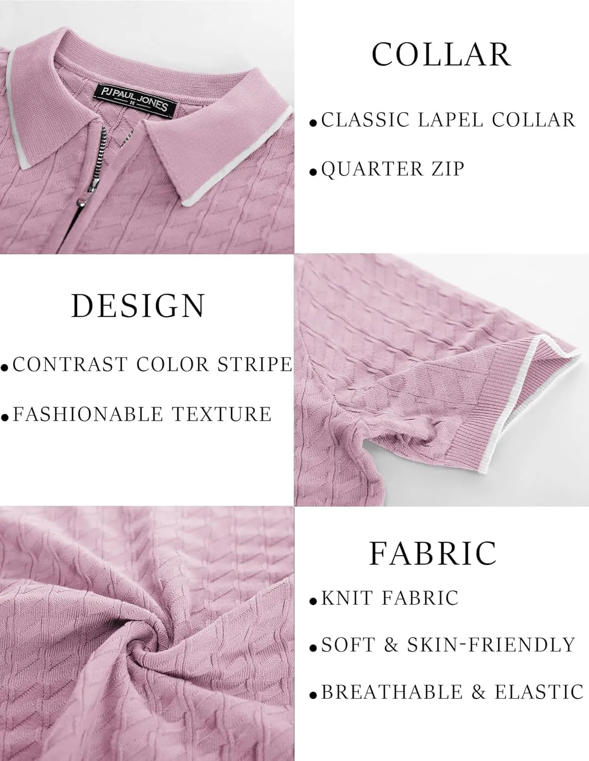 PJ PAUL JONES Men's Knit Polo Shirts Short Sleeve Quarter Zip Polo Shirt