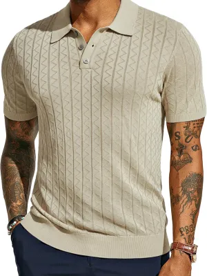 PJ PAUL JONES Mens Knitted Polo Shirts Short Sleeve Textured Pullover Golf Polo T Shirts