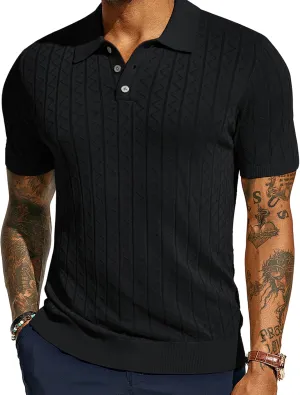 PJ PAUL JONES Mens Knitted Polo Shirts Short Sleeve Textured Pullover Golf Polo T Shirts