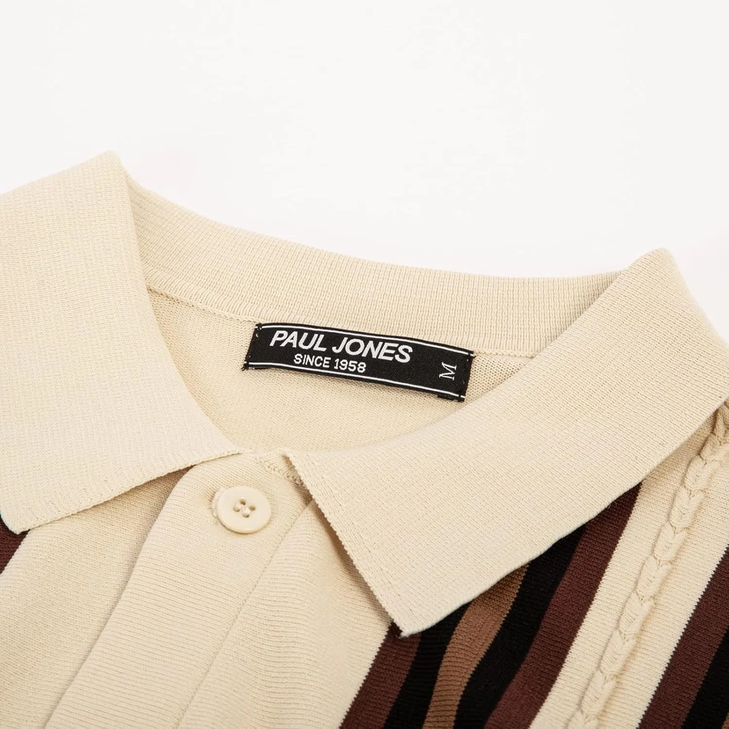 PJ PAUL JONES Mens Polo Shirts Vintage Striped Button Down Knitted Golf Shirts