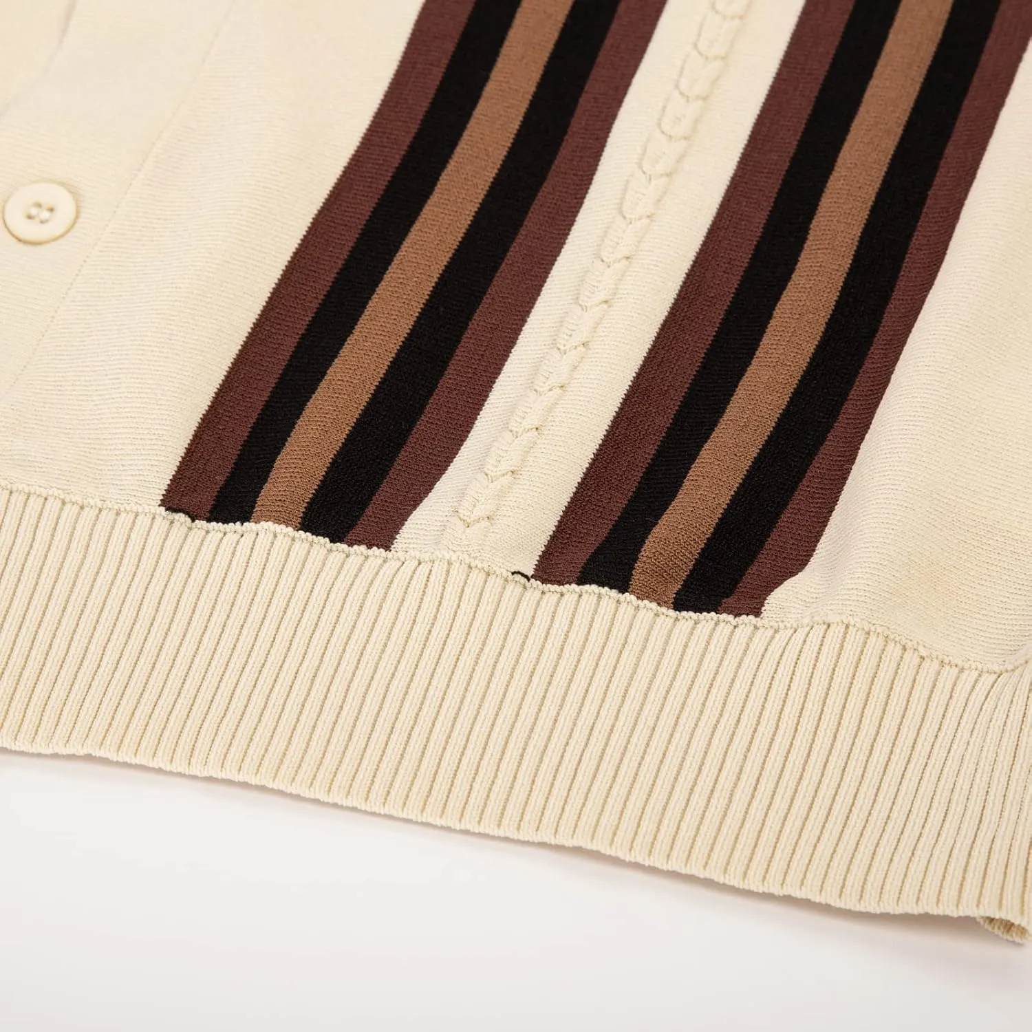 PJ PAUL JONES Mens Polo Shirts Vintage Striped Button Down Knitted Golf Shirts