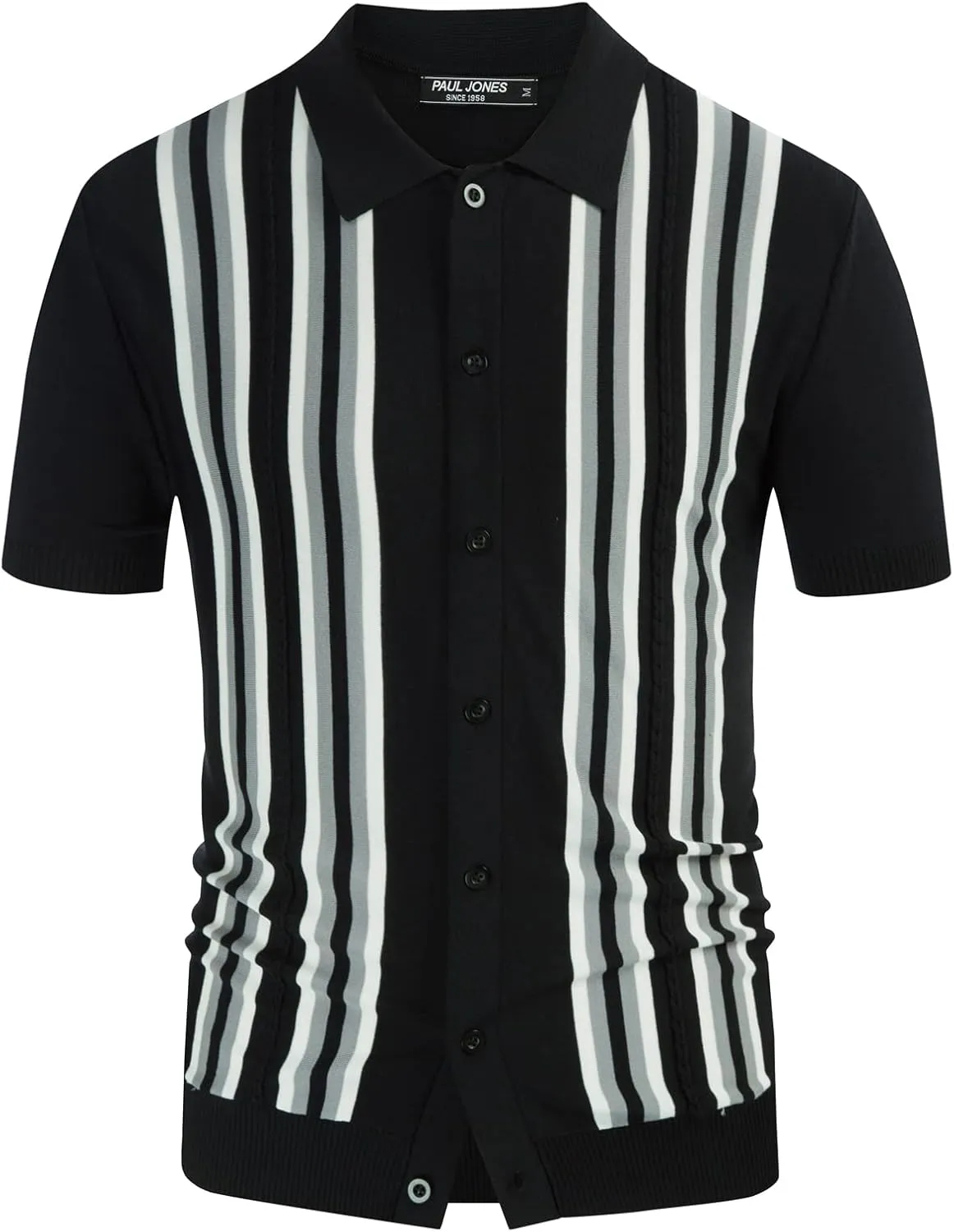 PJ PAUL JONES Mens Polo Shirts Vintage Striped Button Down Knitted Golf Shirts