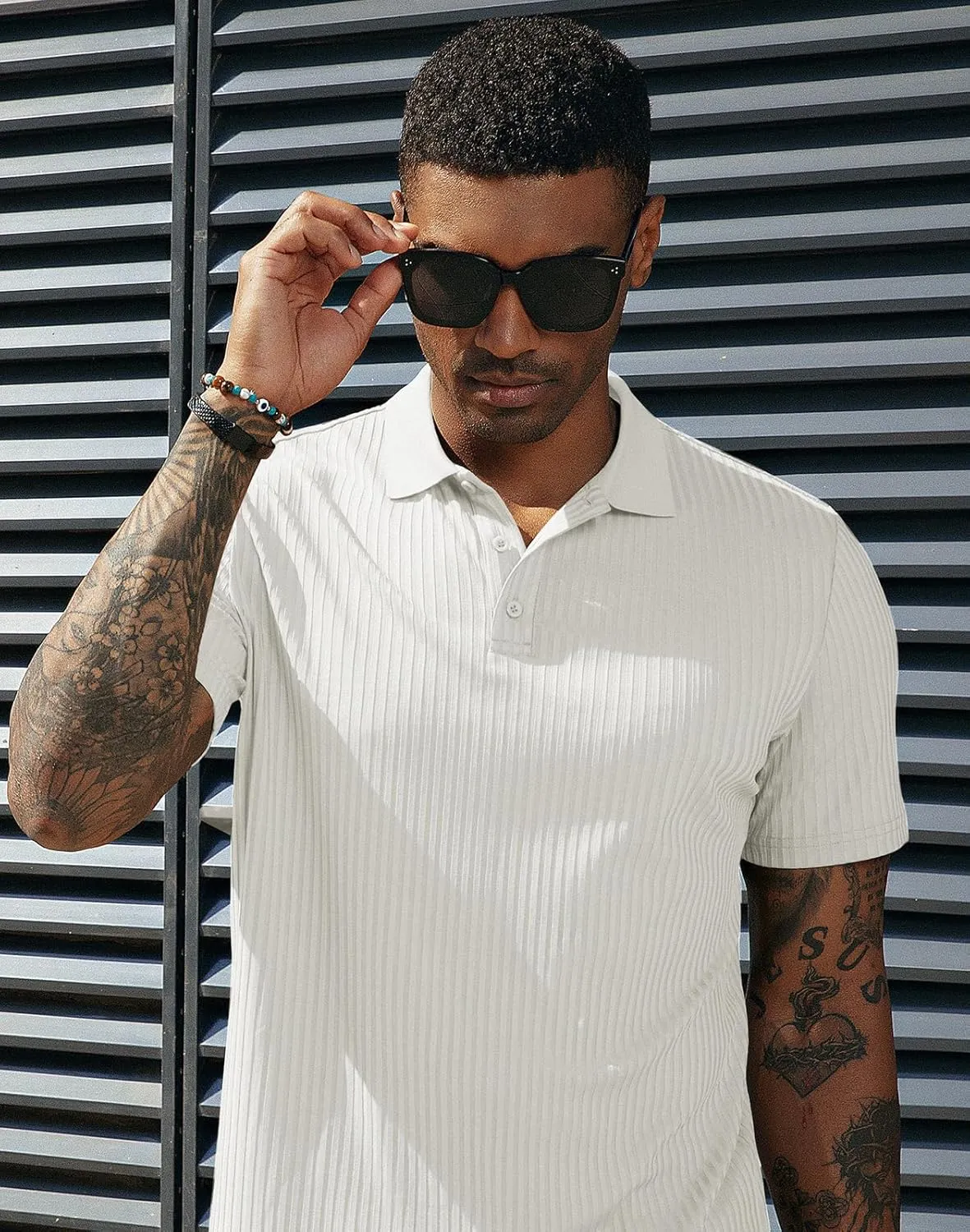 PJ PAUL JONES Mens Texture Polo Shirts Casual Wrinkle Free Elasticity Short Sleeve Knit Golf Shirt Tops