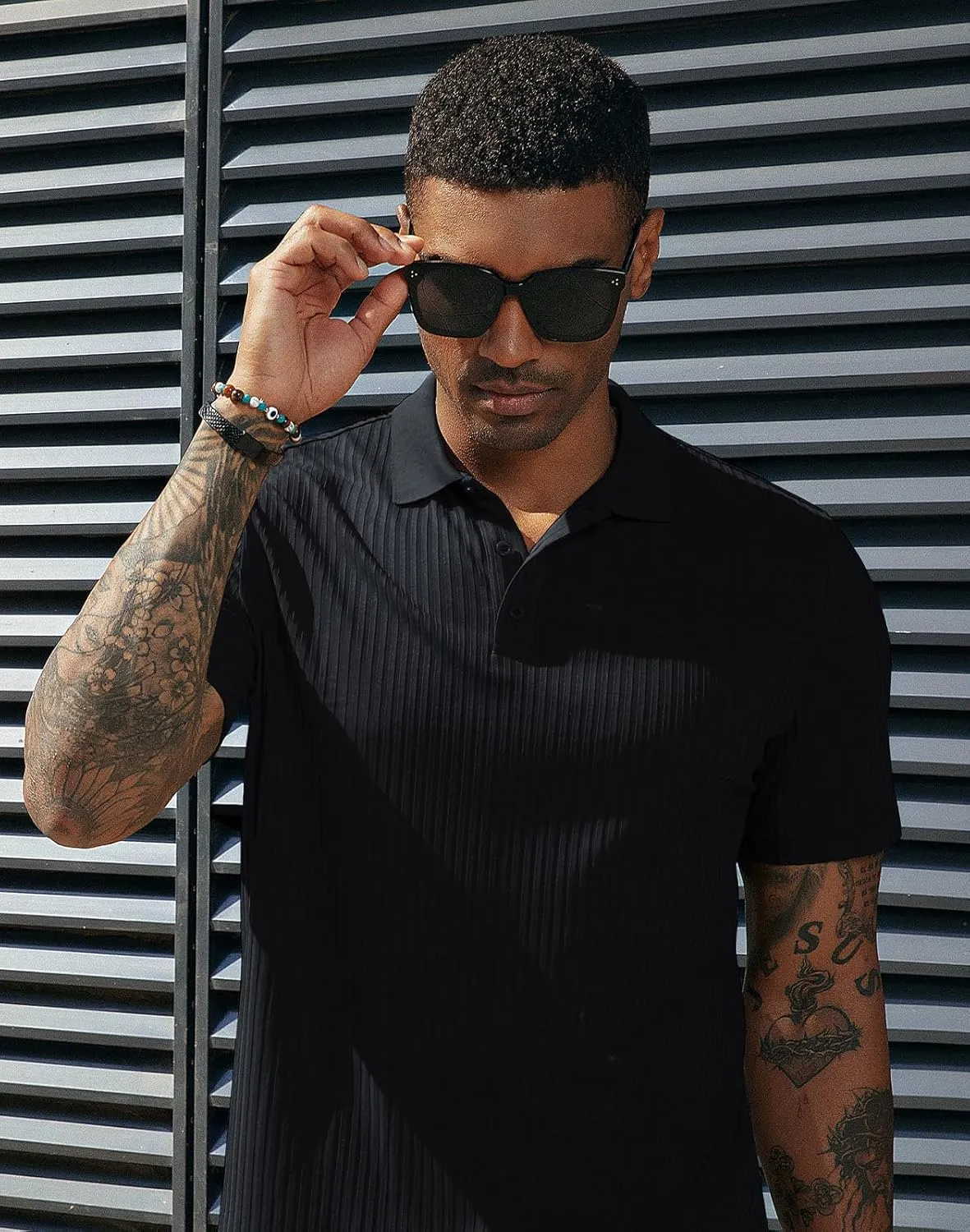 PJ PAUL JONES Mens Texture Polo Shirts Casual Wrinkle Free Elasticity Short Sleeve Knit Golf Shirt Tops