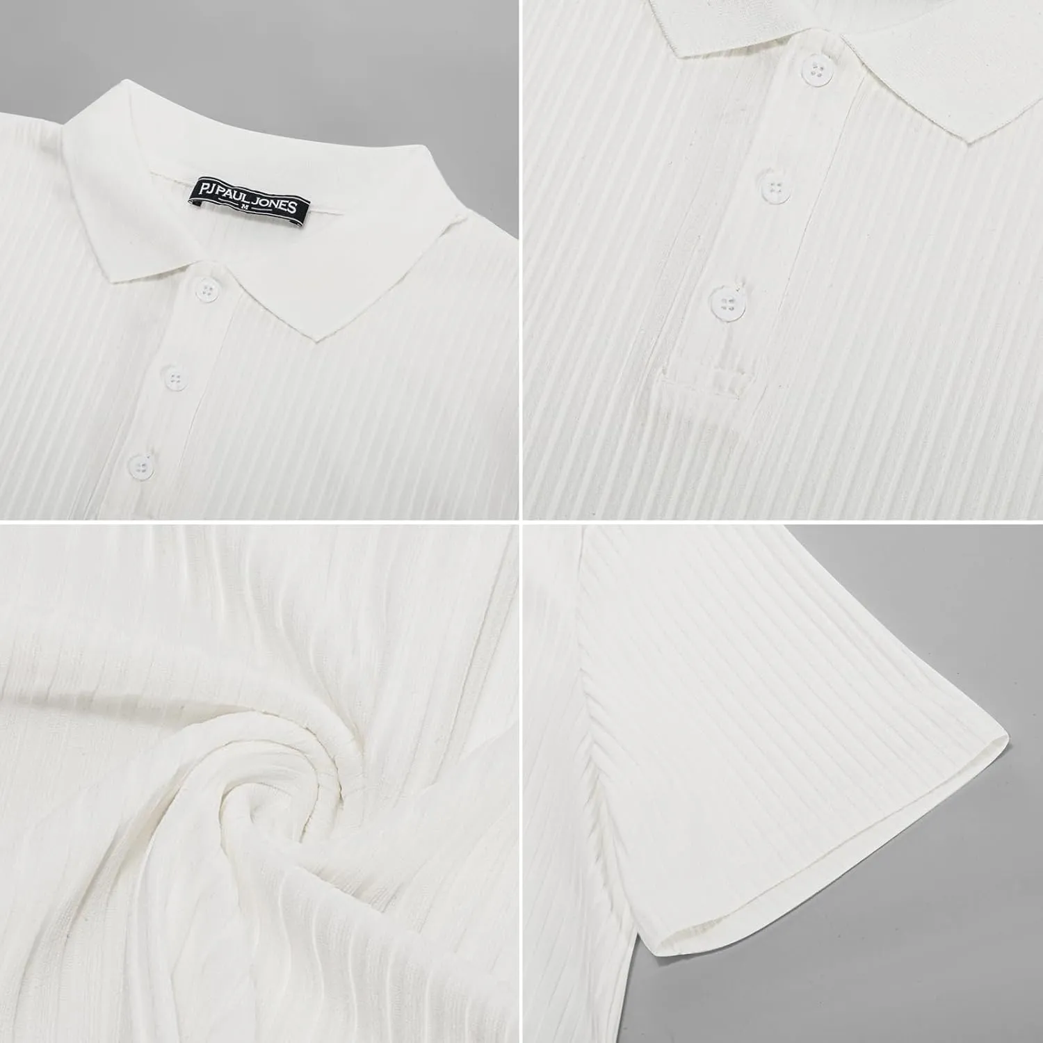 PJ PAUL JONES Mens Texture Polo Shirts Casual Wrinkle Free Elasticity Short Sleeve Knit Golf Shirt Tops