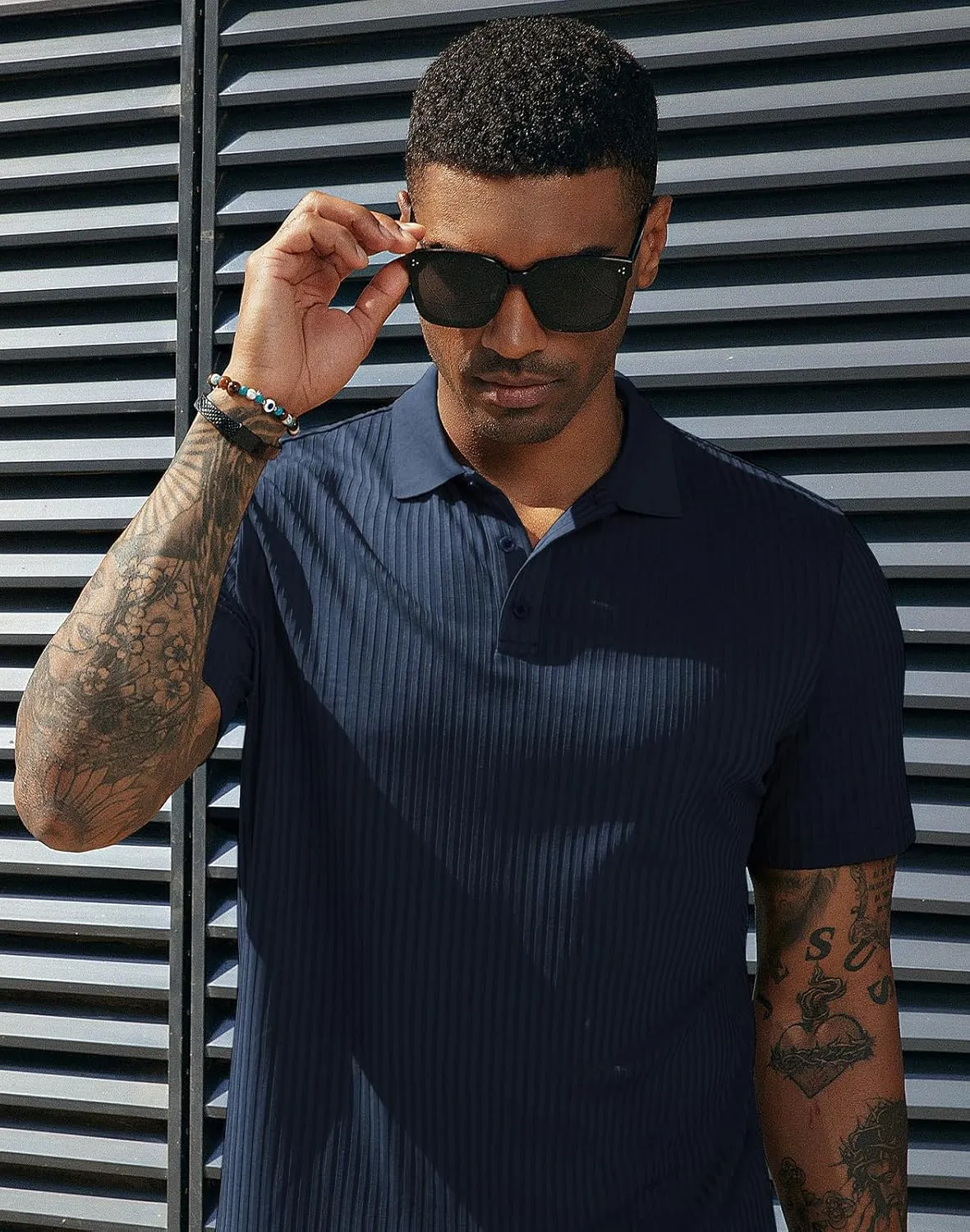PJ PAUL JONES Mens Texture Polo Shirts Casual Wrinkle Free Elasticity Short Sleeve Knit Golf Shirt Tops