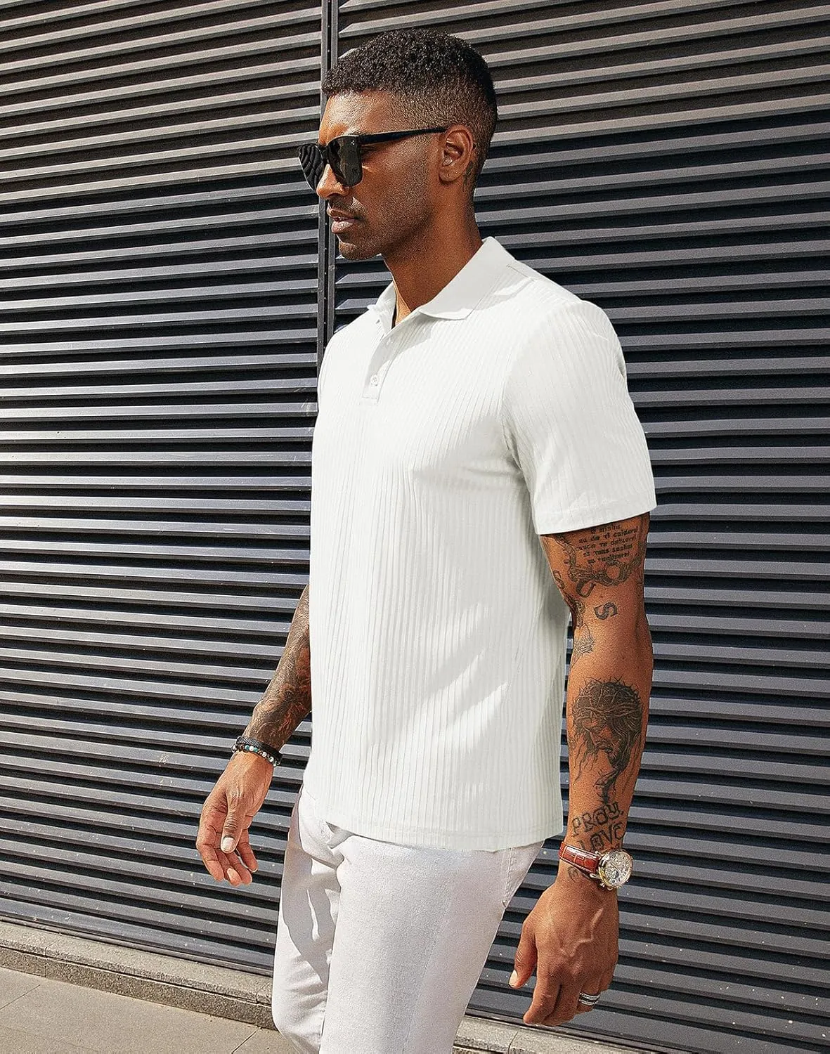 PJ PAUL JONES Mens Texture Polo Shirts Casual Wrinkle Free Elasticity Short Sleeve Knit Golf Shirt Tops