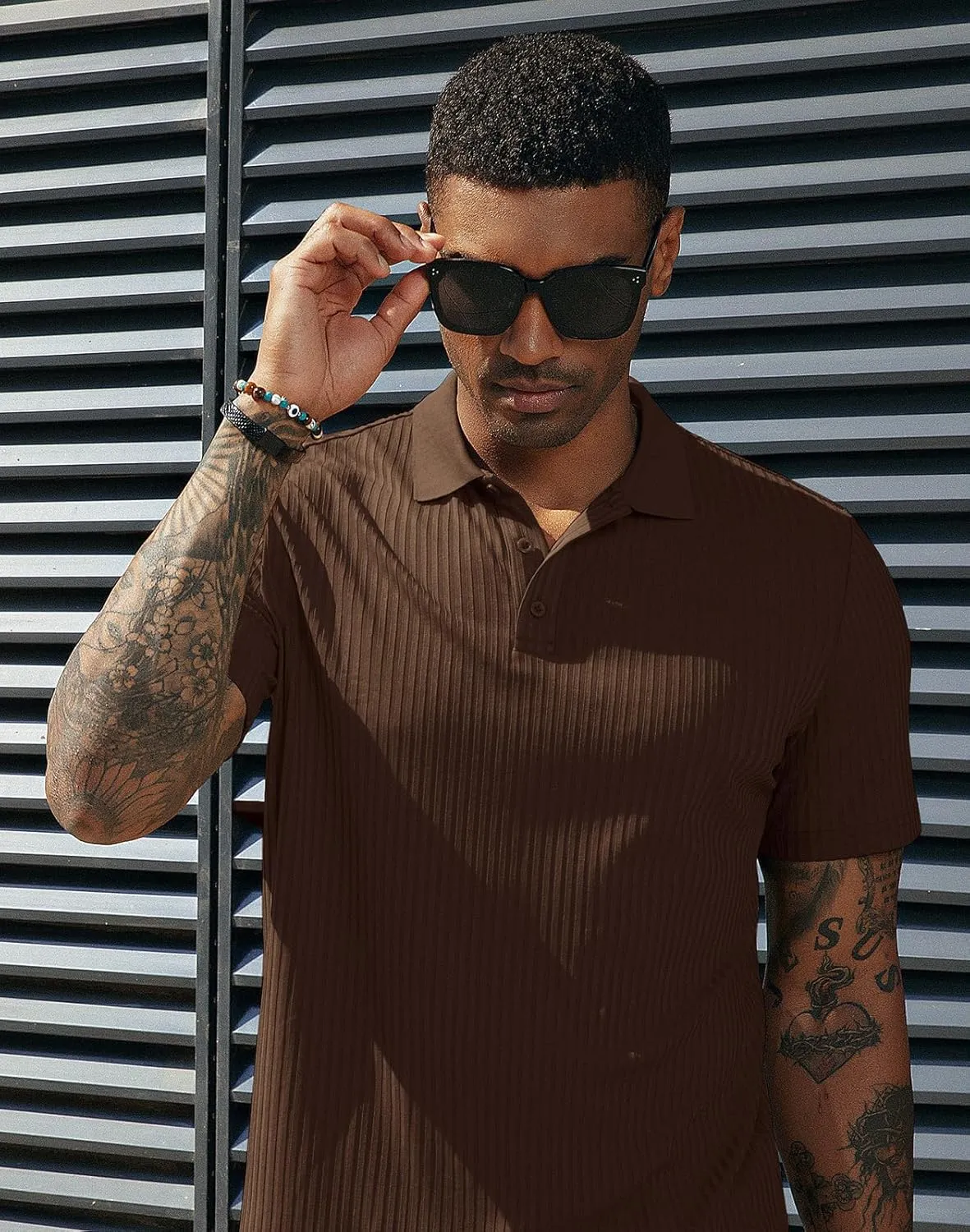 PJ PAUL JONES Mens Texture Polo Shirts Casual Wrinkle Free Elasticity Short Sleeve Knit Golf Shirt Tops