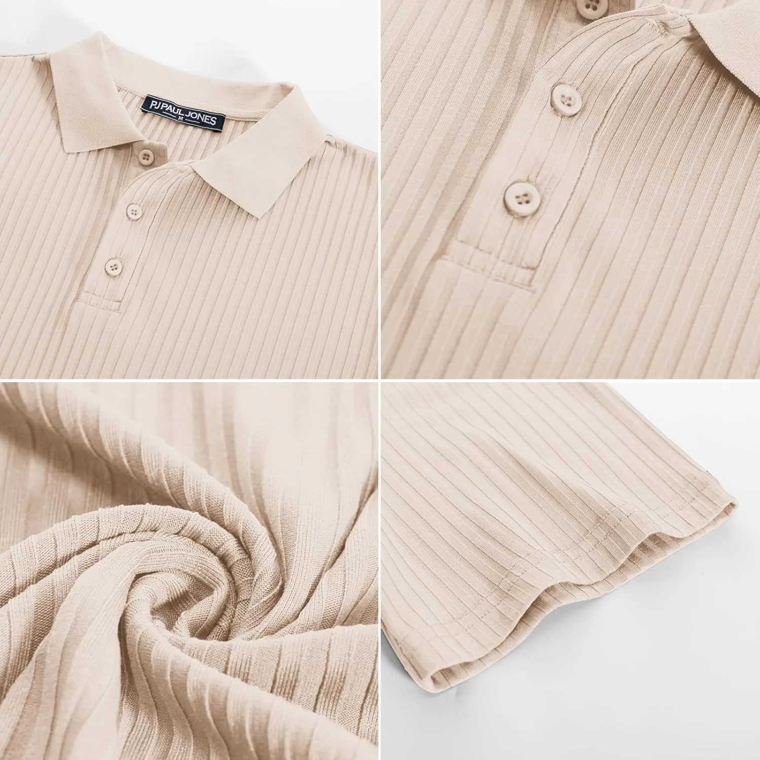 PJ PAUL JONES Mens Texture Polo Shirts Casual Wrinkle Free Elasticity Short Sleeve Knit Golf Shirt Tops
